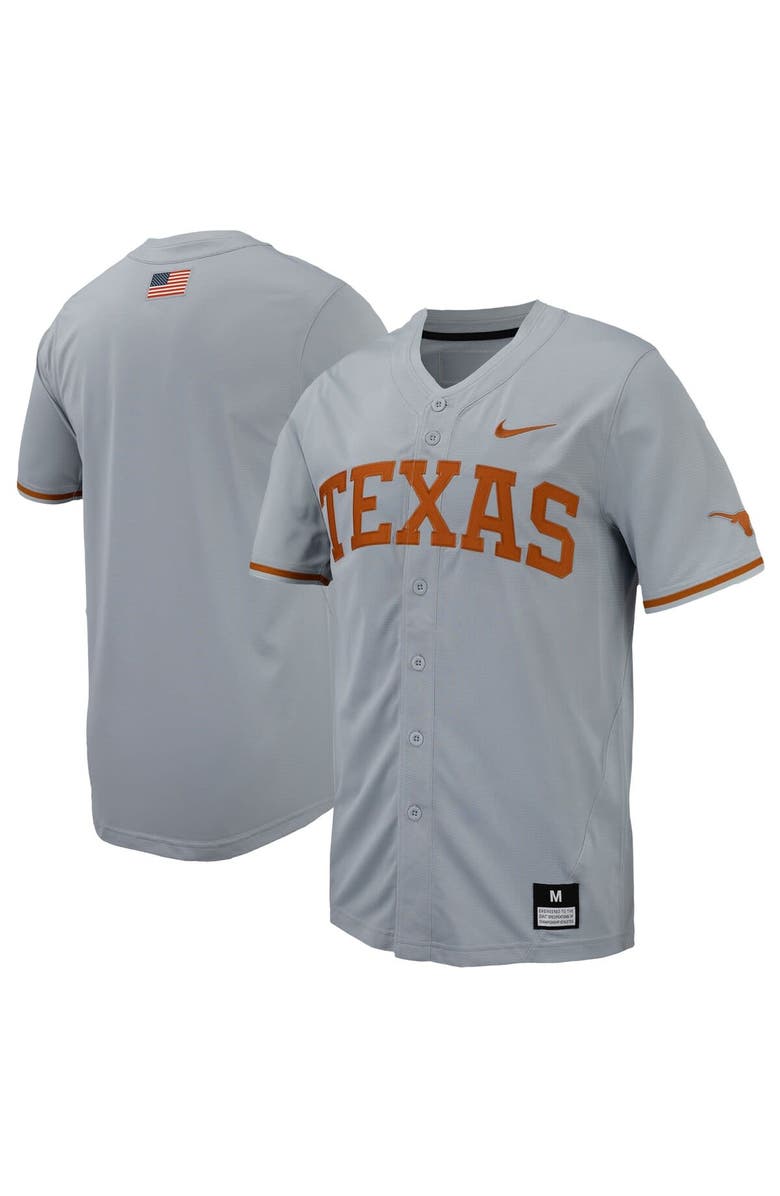 Nike Men's Nike Gray Texas Longhorns Replica Full-Button Baseball Jersey, Main, color,