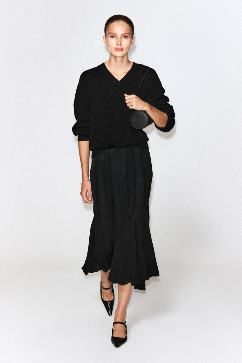 Voluminous Pleated Midi Skirt, Main, color, BLACK