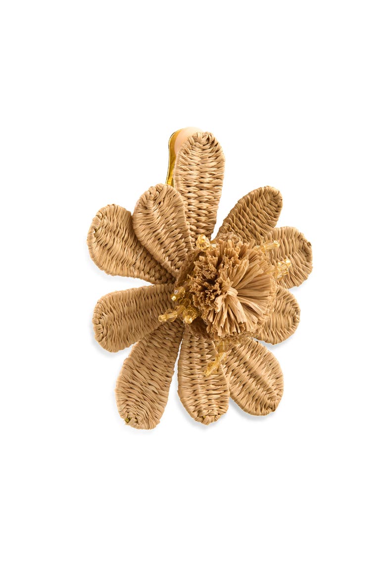 Large Flower Woven Raffia Clip-On Earrings, Alternate, color, NATURAL