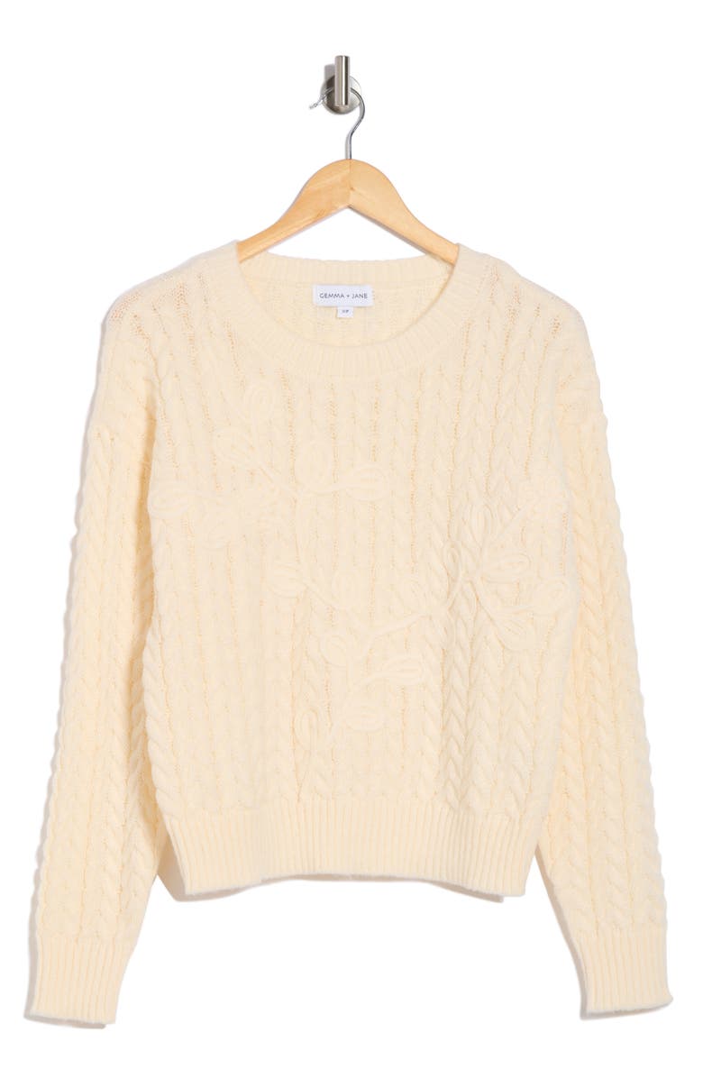 Gemma + Jane Cable Knit Sweater, Alternate, color, Ivory