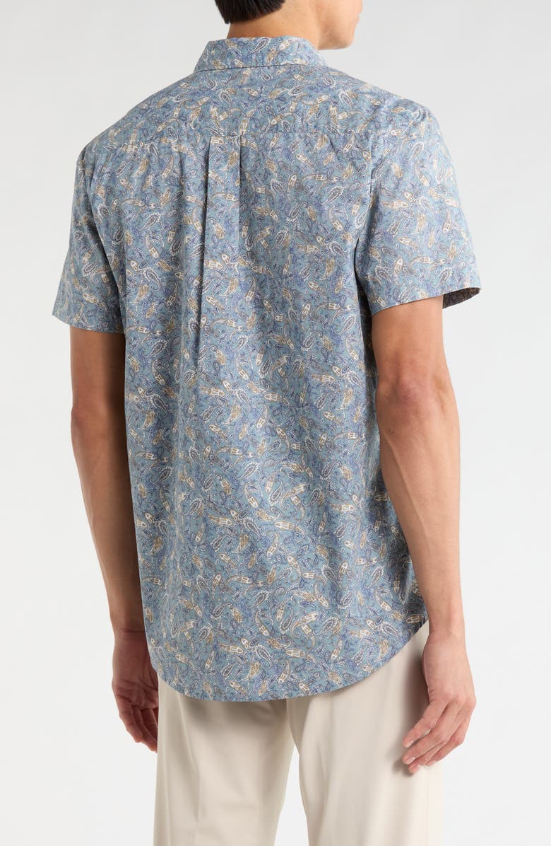 Nordstrom Short Sleeve Poplin Button-Up Shirt, Alternate, color, Blue Spruce Uptown Paisley