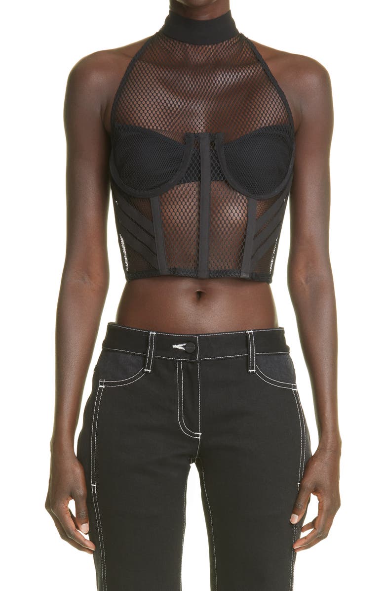 Dion Lee Halter Neck Mesh Bralette Top, Main, color,