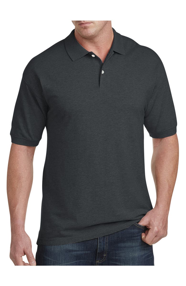 Harbor Bay by DXL Big & Tall Piqué Polo Shirt, Main, color, Black Heather