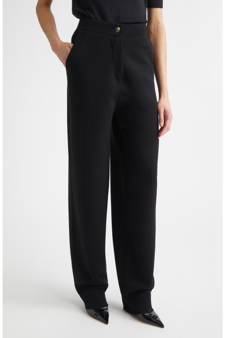 Signature Double Face High Waist Wool Blend Milano Stitch Pants, Main, color, BLACK