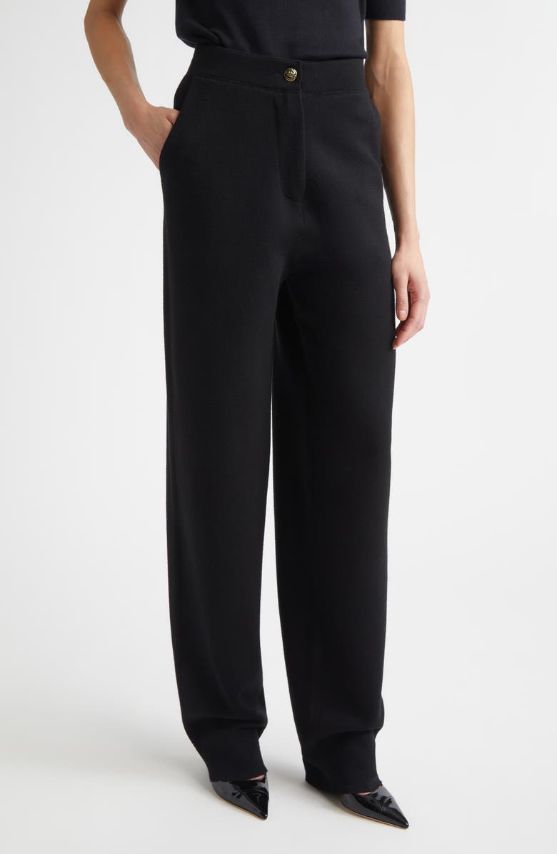 ST. JOHN Signature Double Face High Waist Wool Blend Milano Stitch Pants, Main, color, Black