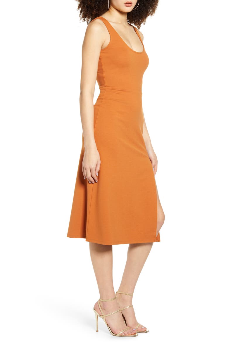 Scoop Neck Midi Dress, Alternate, color, TAN ADOBE
