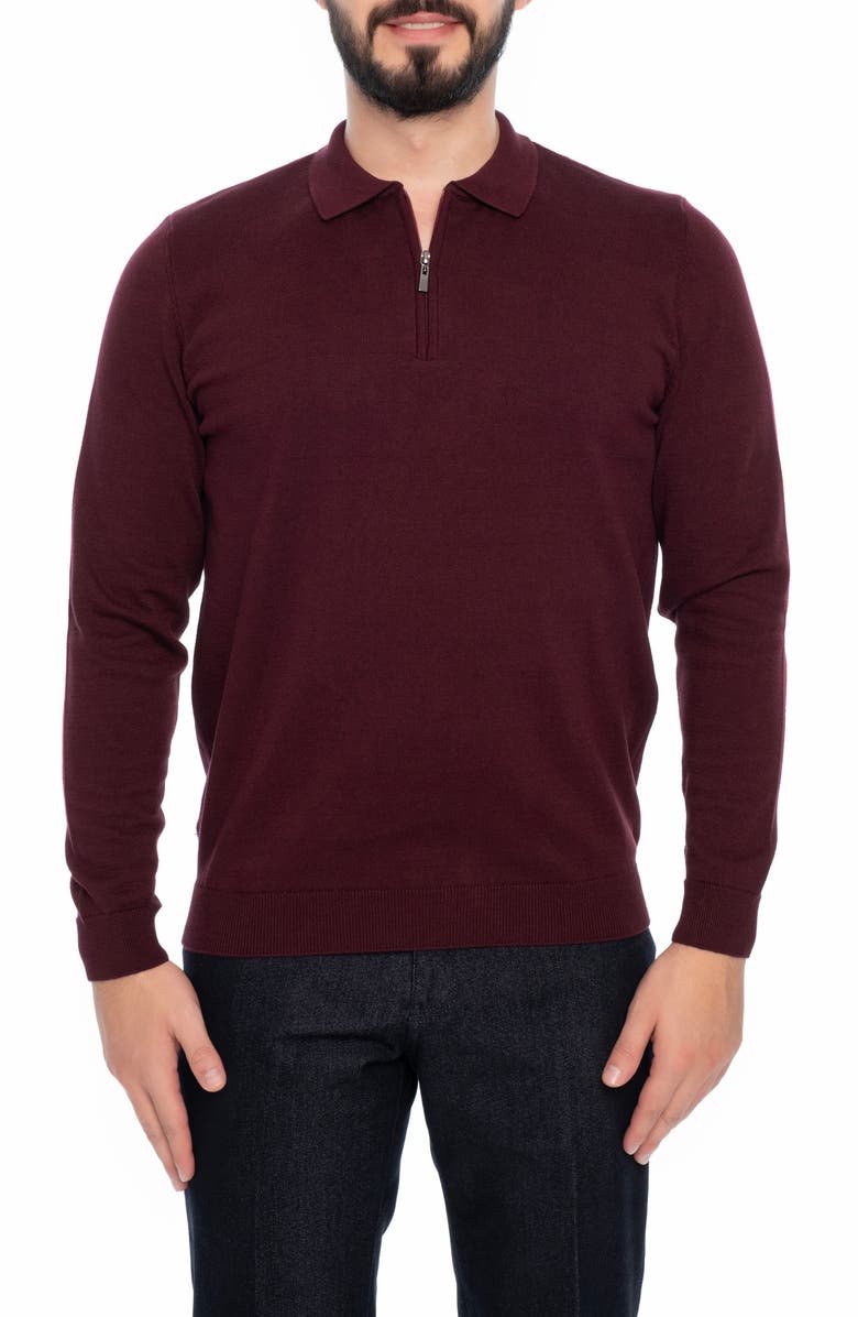 VELLAPAIS 1/4 Zip Cotton Pullover Sweater, Main, color, Burgundy