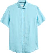 Bugatchi Orson Shaped Fit Short Sleeve Linen Button-Up Shirt