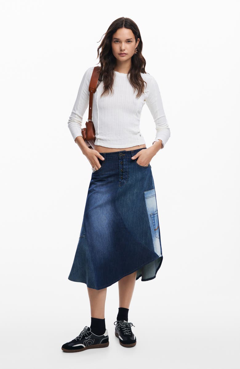 Desigual Charm Pointelle Stretch Cotton Top, Alternate, color, White