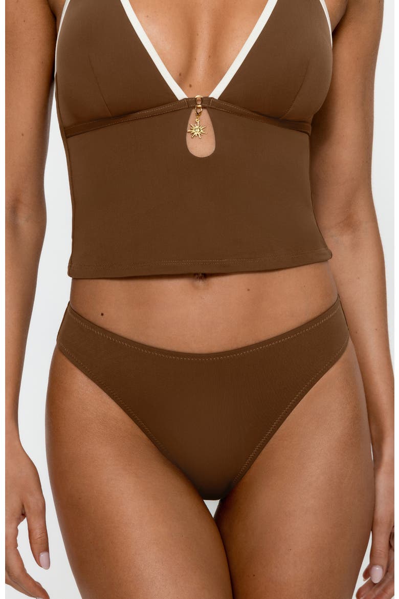 Halter High Leg Tankini Set, Alternate, color, Brown