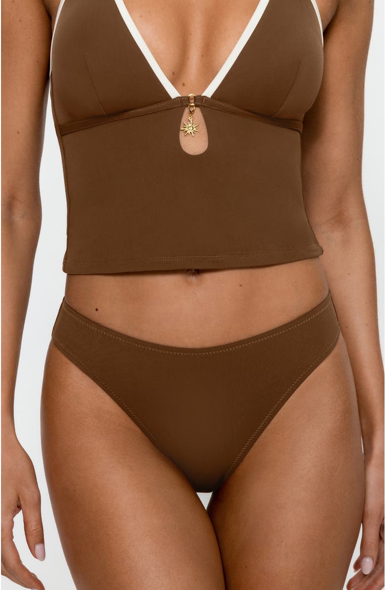 PS by Cupshe Halter High Leg Tankini Set, Alternate, color, Brown