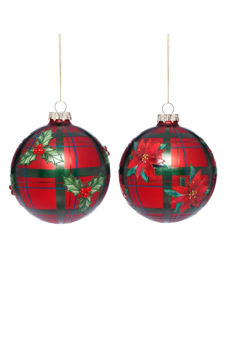 Plaid Poinsettia Ornament, Box of 6, Main, color, Red