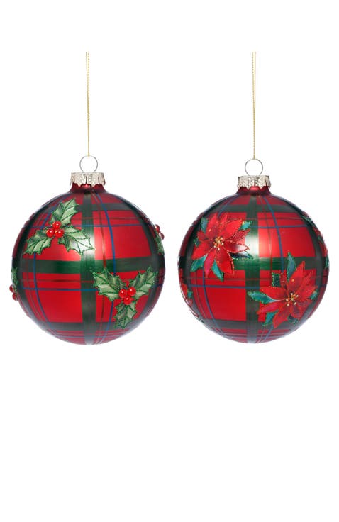 Plaid Poinsettia Ornament, Box of 6