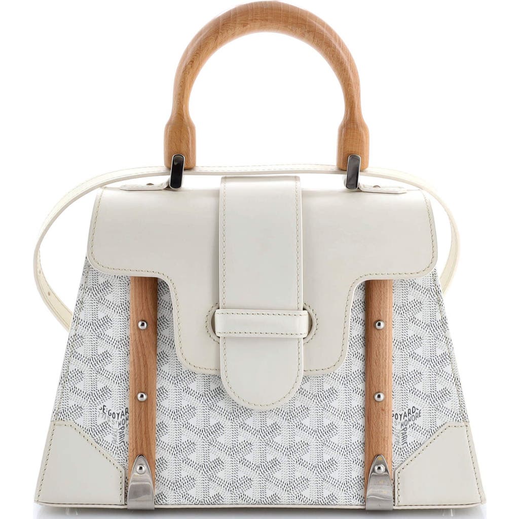 Pre-owned Goyard Goyard Saigon Top Handle Bag Coated Canvas With Leather Pm In White