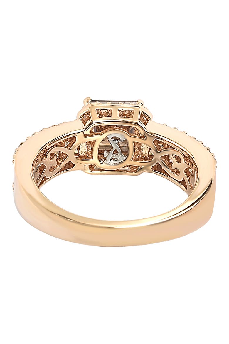 14K Rose Gold Plated Sterling Silver White CZ Halo & Brown Princess-Cut CZ Bridal Ring, Alternate, color, BROWN