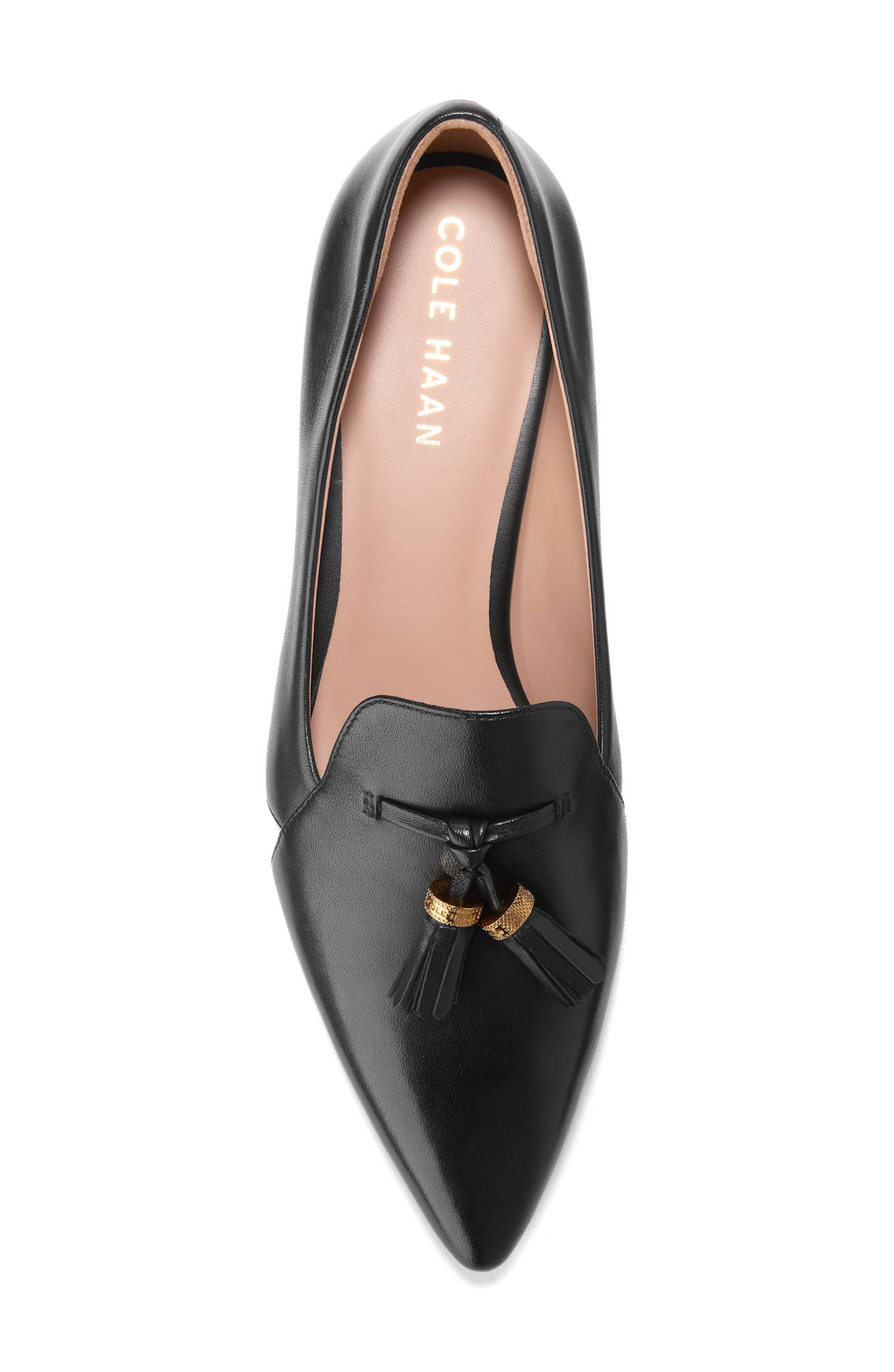 Cole Haan Vanya Tassel Flat, Alternate, color, Black Leather