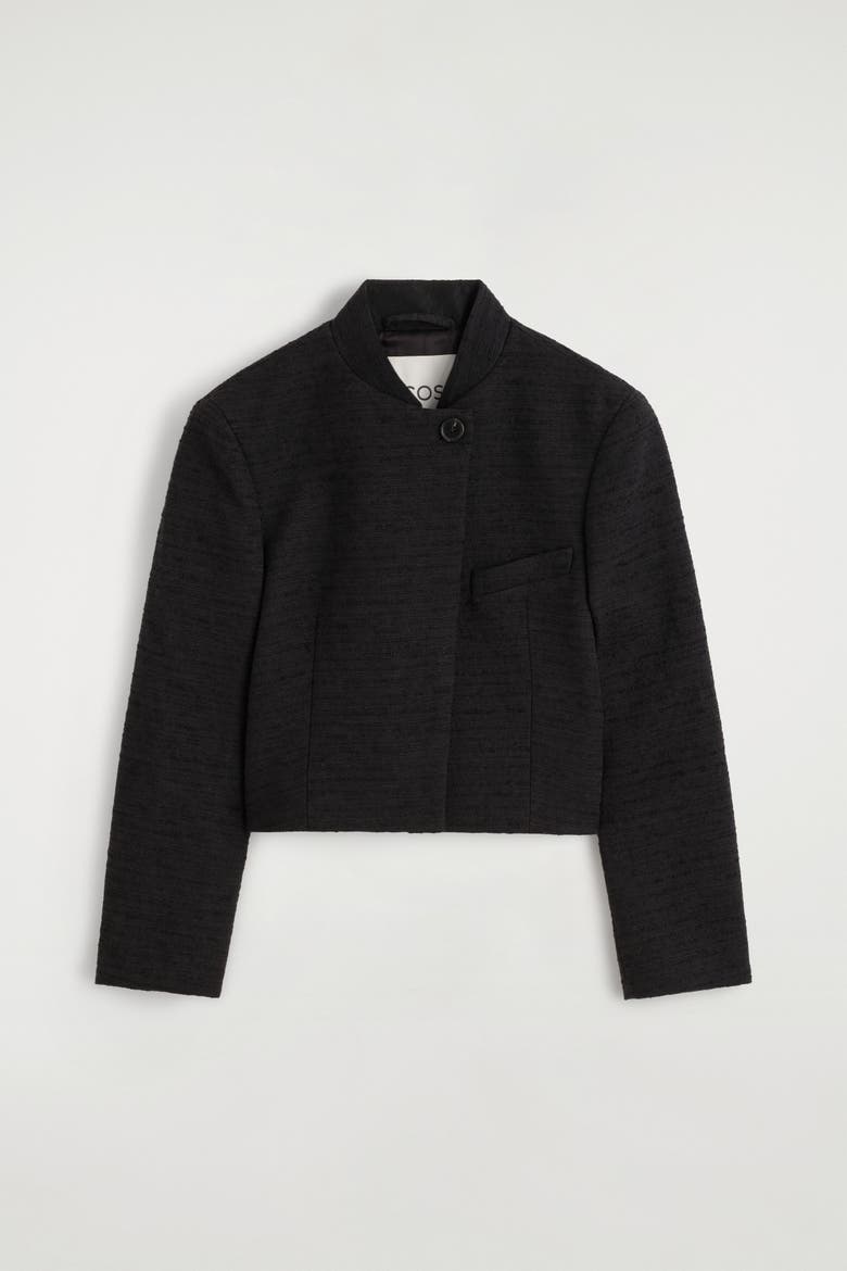 Cropped Structured Jacquard Blazer, Alternate, color, BLACK