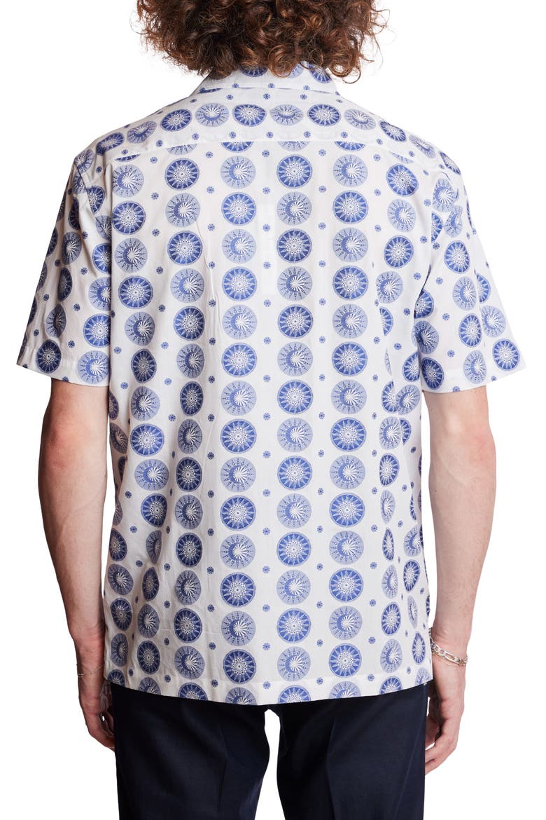 Stretch Cotton Camp Shirt, Alternate, color, WHITE BLUE SUN MOON JACQUARD