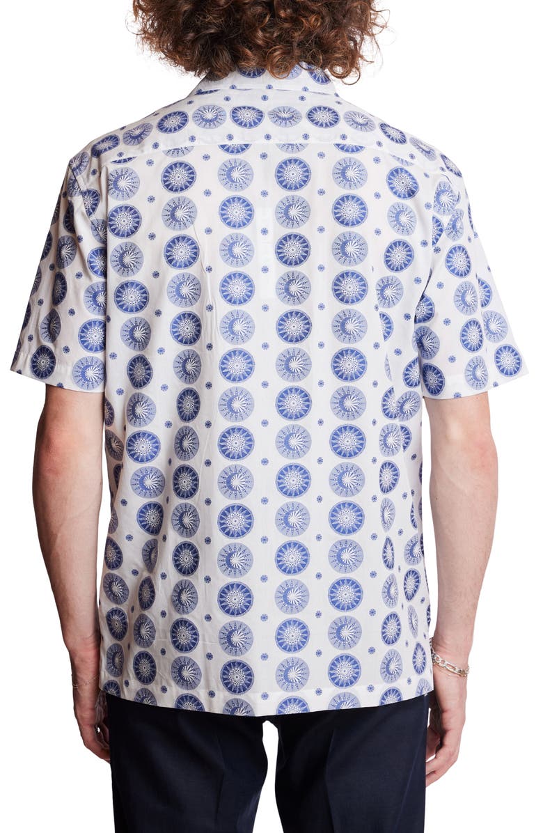 PAISLEY & GRAY Stretch Cotton Camp Shirt, Alternate, color, White Blue Sun Moon Jacquard