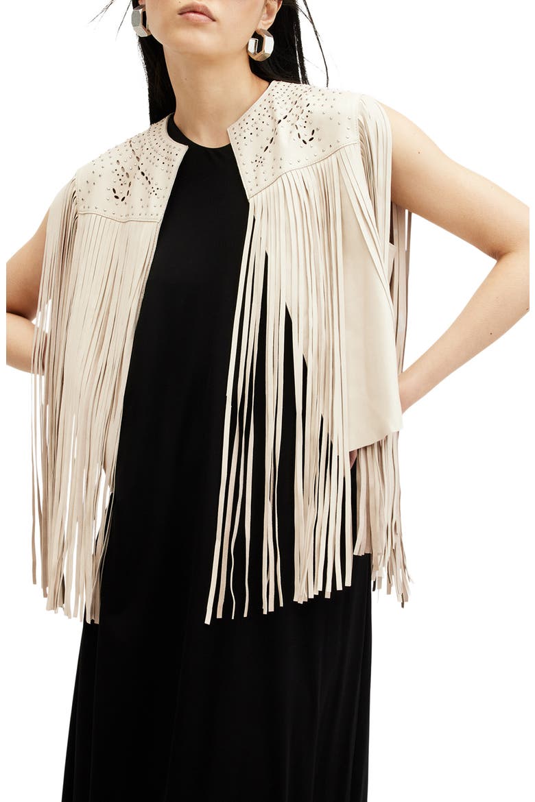 Elias Astral Leather Fringe Vest, Alternate, color, OFF WHITE