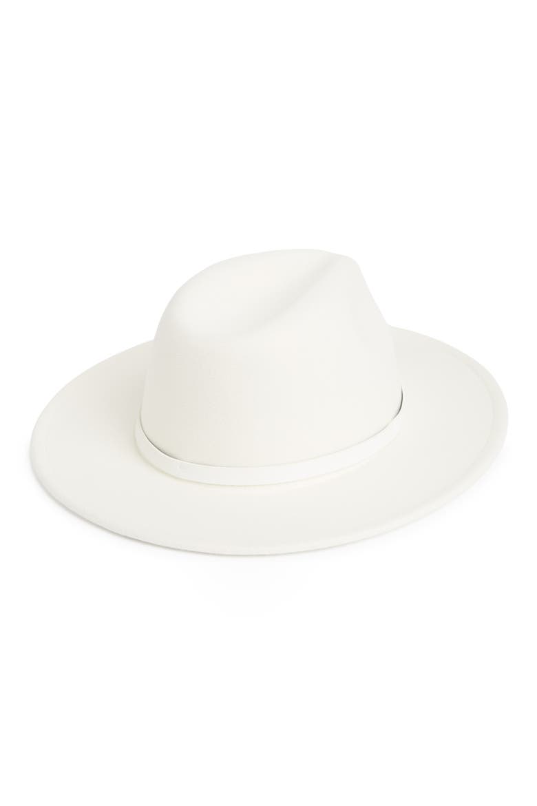 Faux Leather Trim Felt Panama Hat, Alternate, color, WHITE COMBO