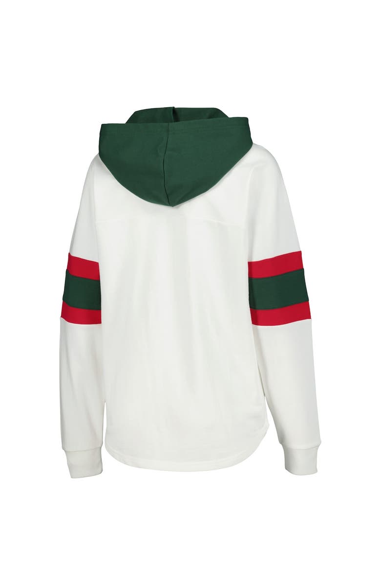 G-III 4HER BY CARL BANKS Women's G-III 4Her by Carl Banks White/Green Minnesota Wild Goal Zone Long Sleeve Lace-Up Hoodie T-Shirt, Alternate, color, White