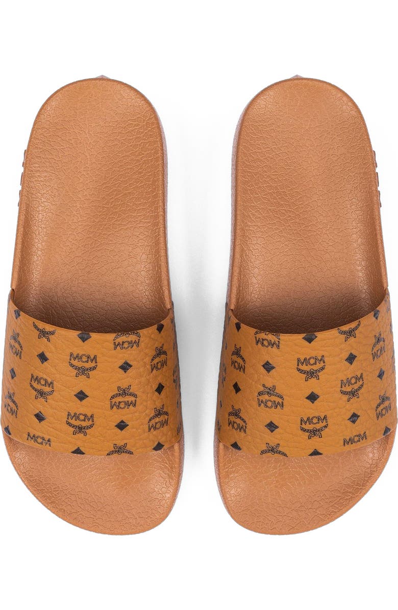 MCM Monogram Print Rubber Slides, Alternate, color, Cognac