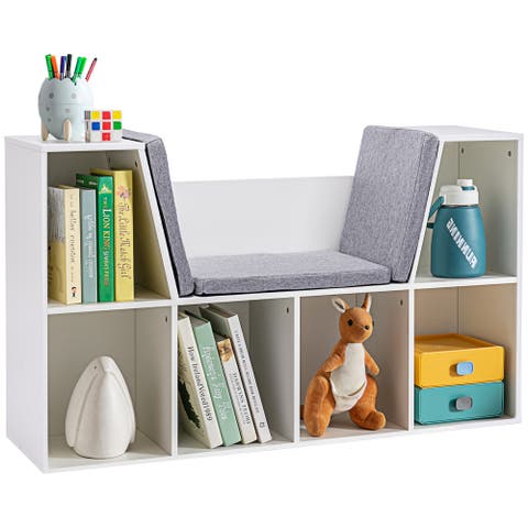 6-Cubby Kids Bookcase with Seat Cushion