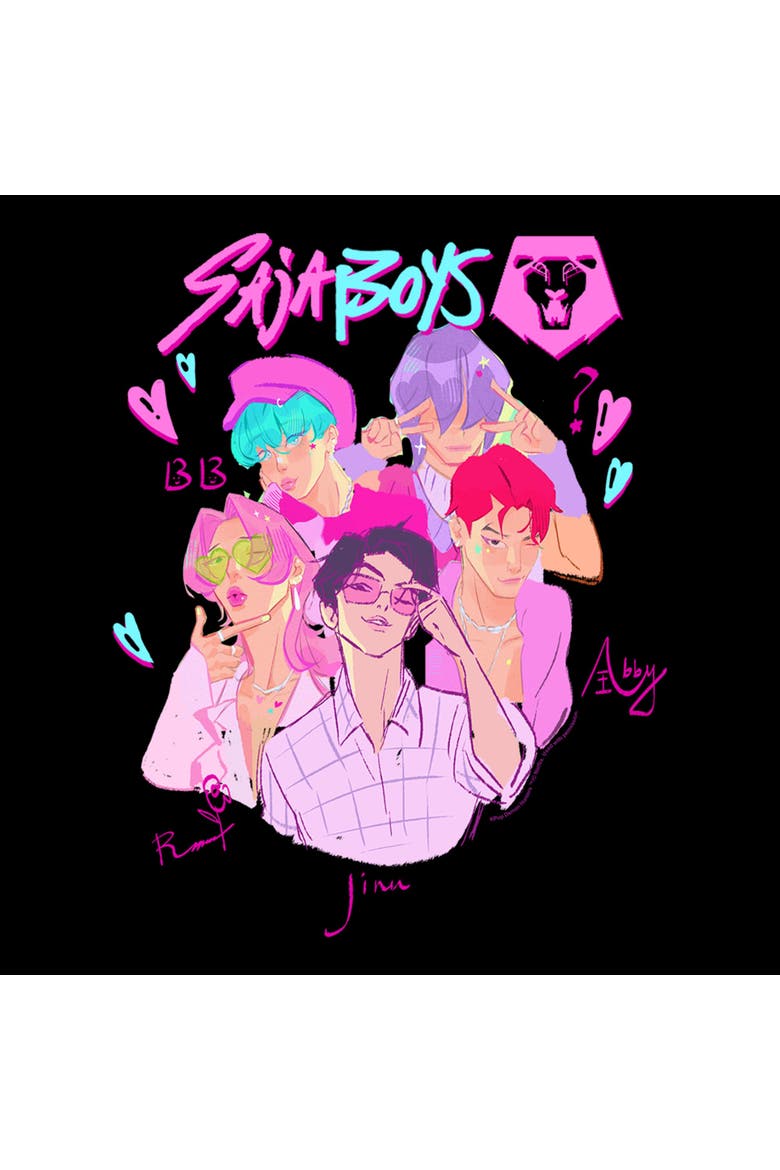 Junior's Kpop Demon Hunters Saja Boys Hearts and Kisses  Sweatshirt, Alternate, color, Black