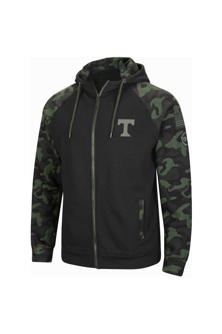 Men's Colosseum Black Tennessee Volunteers OHT Military Appreciation Camo Raglan Full-Zip Hoodie, Alternate, color, Black