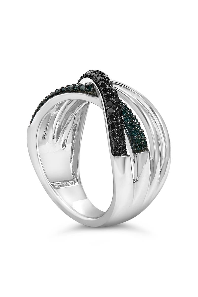 Sterling Silver 1/2 Cttw Black and Blue Diamond Crossover Bypass Ring, Alternate, color, Silver