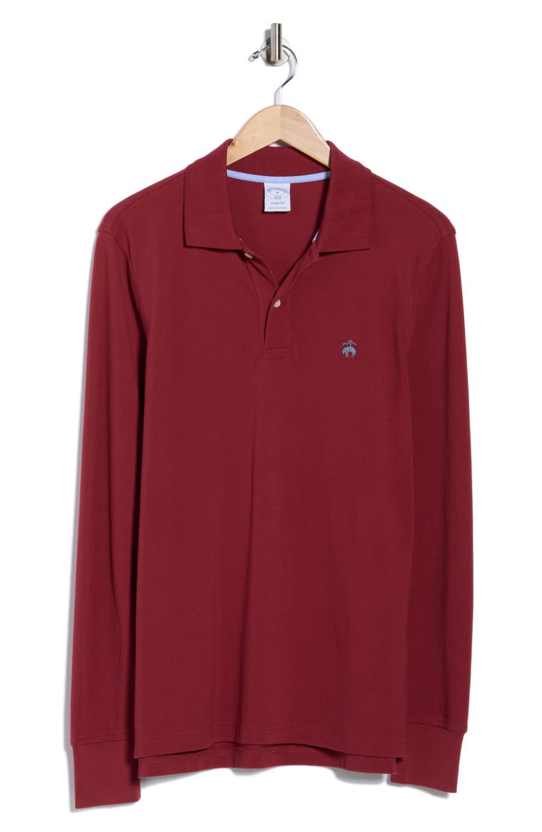 Brooks Brothers Long Sleeve Cotton Polo, Alternate, color, Cordovan