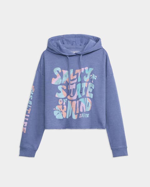 Salty Mind Long Sleeve Ocean Wash Fleece Cropped Hoodie