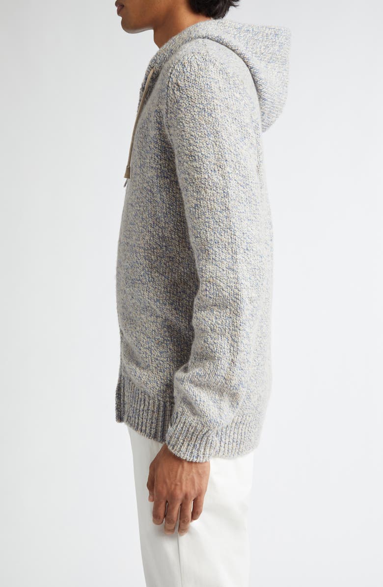 Eleventy Donegal Tweed Full Zip Hooded Sweater, Alternate, color, Sky Blue