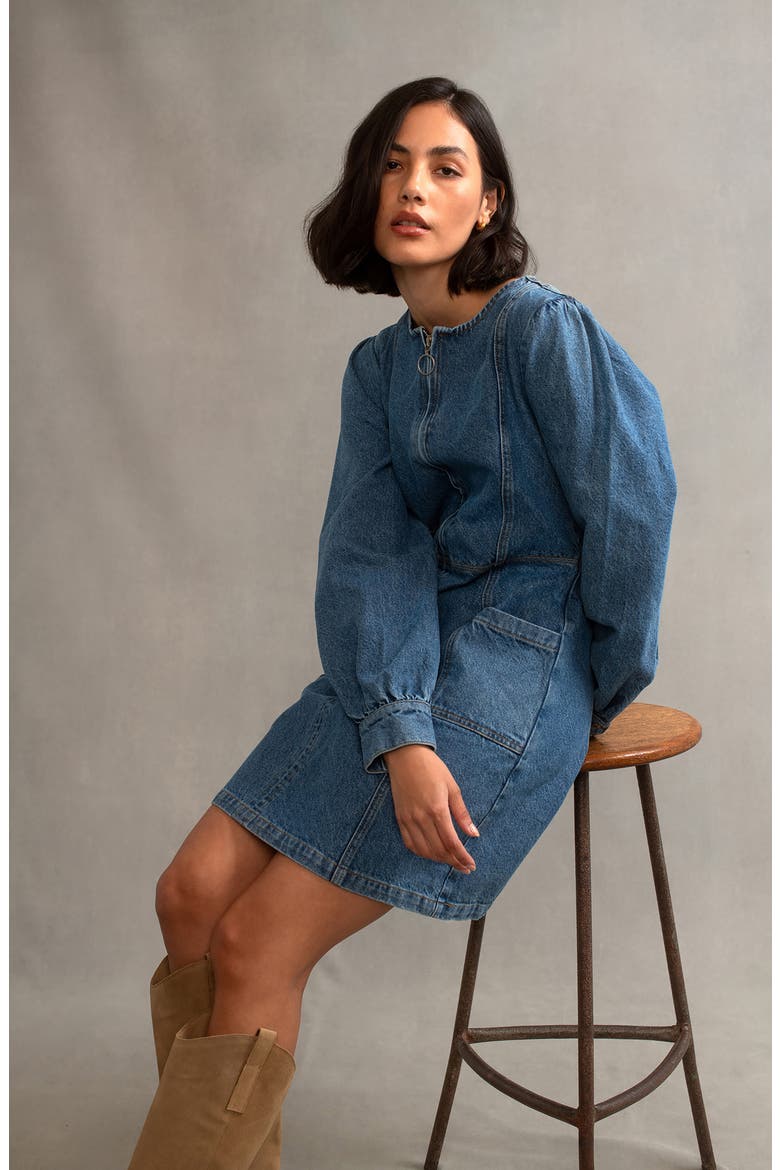 Highgate Long Sleeve Denim Minidress, Alternate, color, BLUE