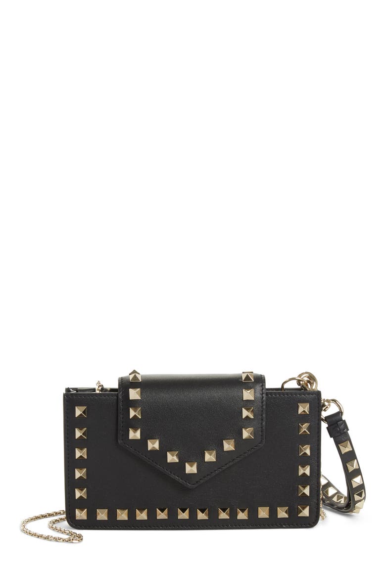 Rockstud Leather Smartphone Case, Main, color, BLACK