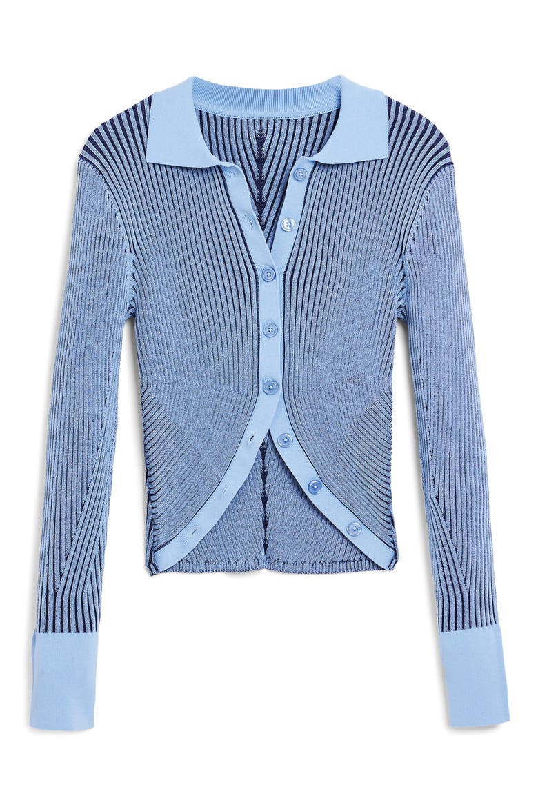 Stripe Collared Cutaway Cardigan, Alternate, color, BLUE