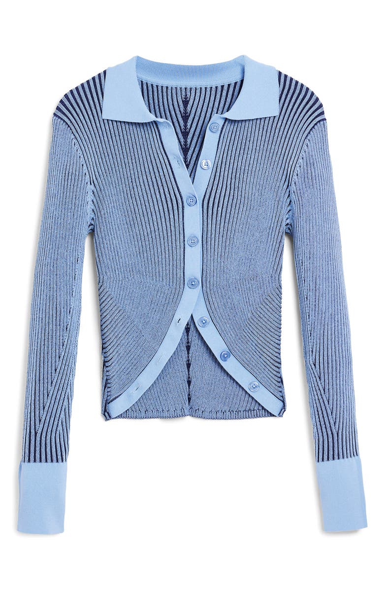 Desigual Stripe Collared Cutaway Cardigan, Alternate, color, Blue