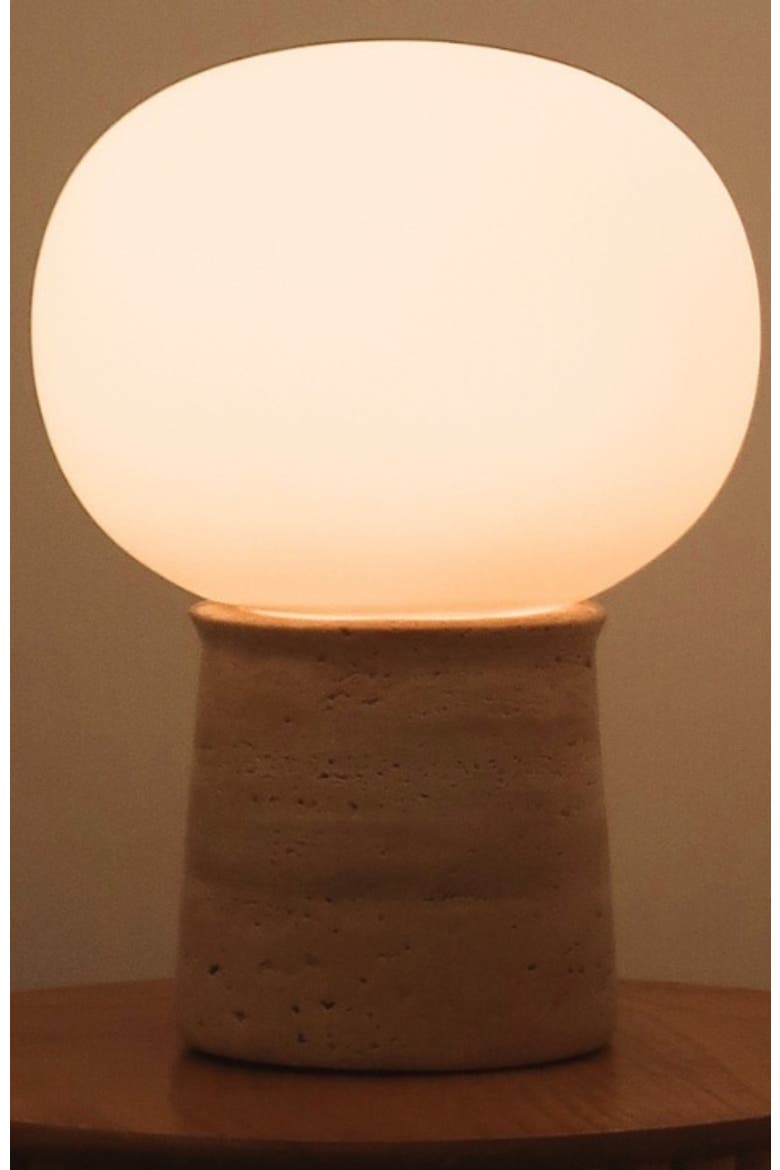Neptune 12" LED Table Lamp With Natural Travertine Stone Base, Alternate, color, Tan