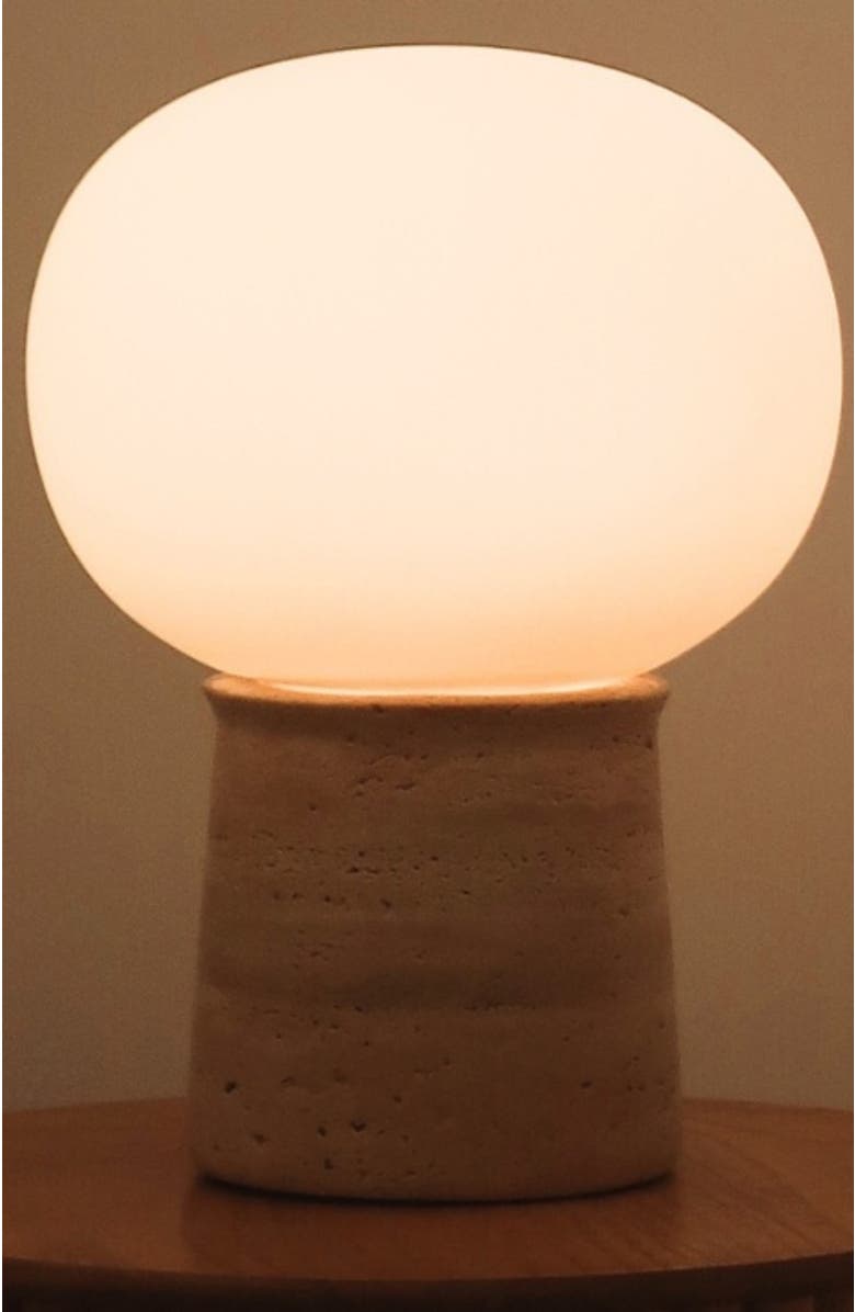 Brightech Neptune 12" LED Table Lamp With Natural Travertine Stone Base, Alternate, color, Tan