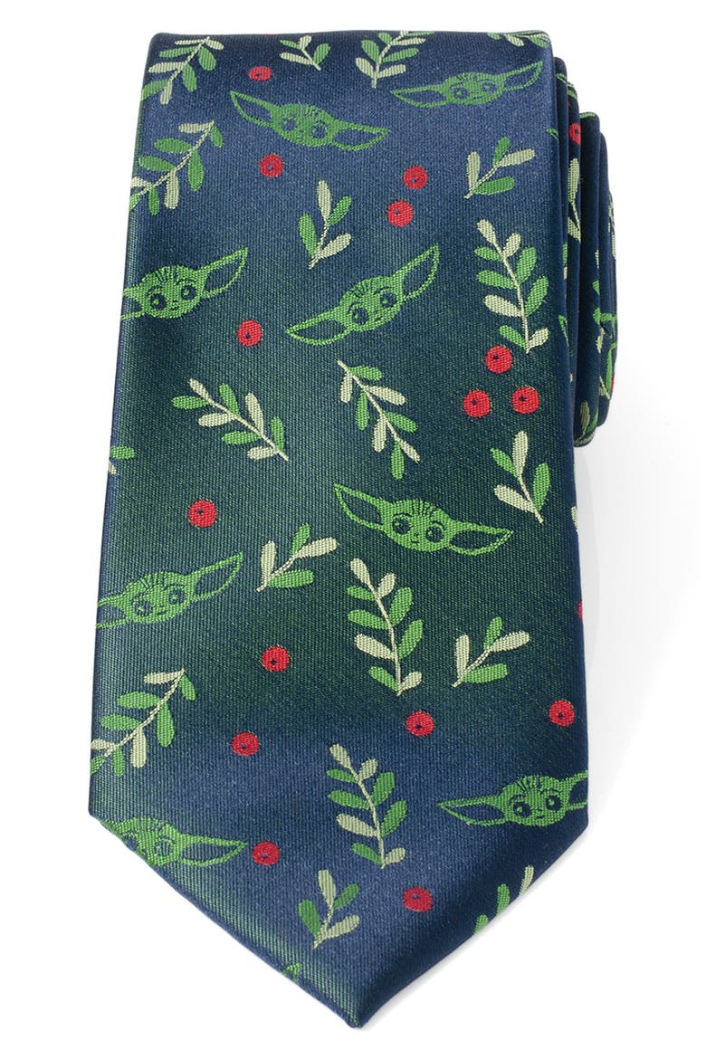 Star Wars Grogu Holiday Silk Blend Tie, Main, color, GREEN/ RED