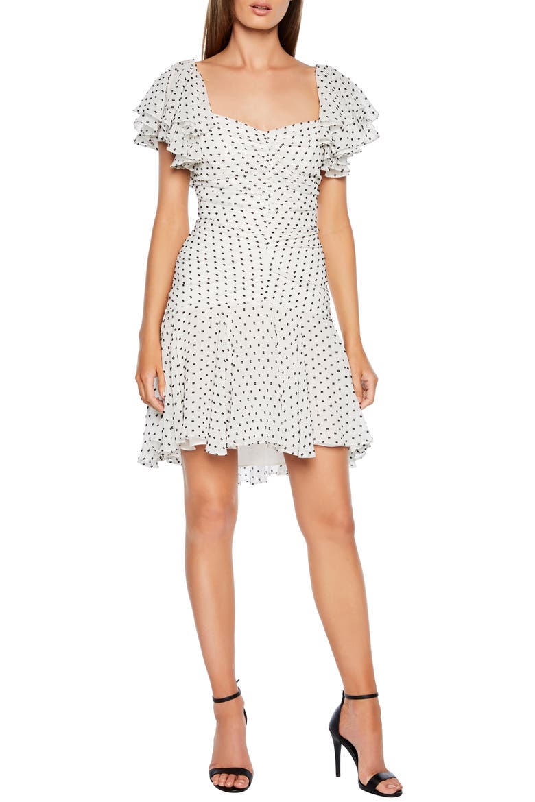 Jessi Ruched & Ruffled Party Dress, Main, color, BLACK/ WHITE