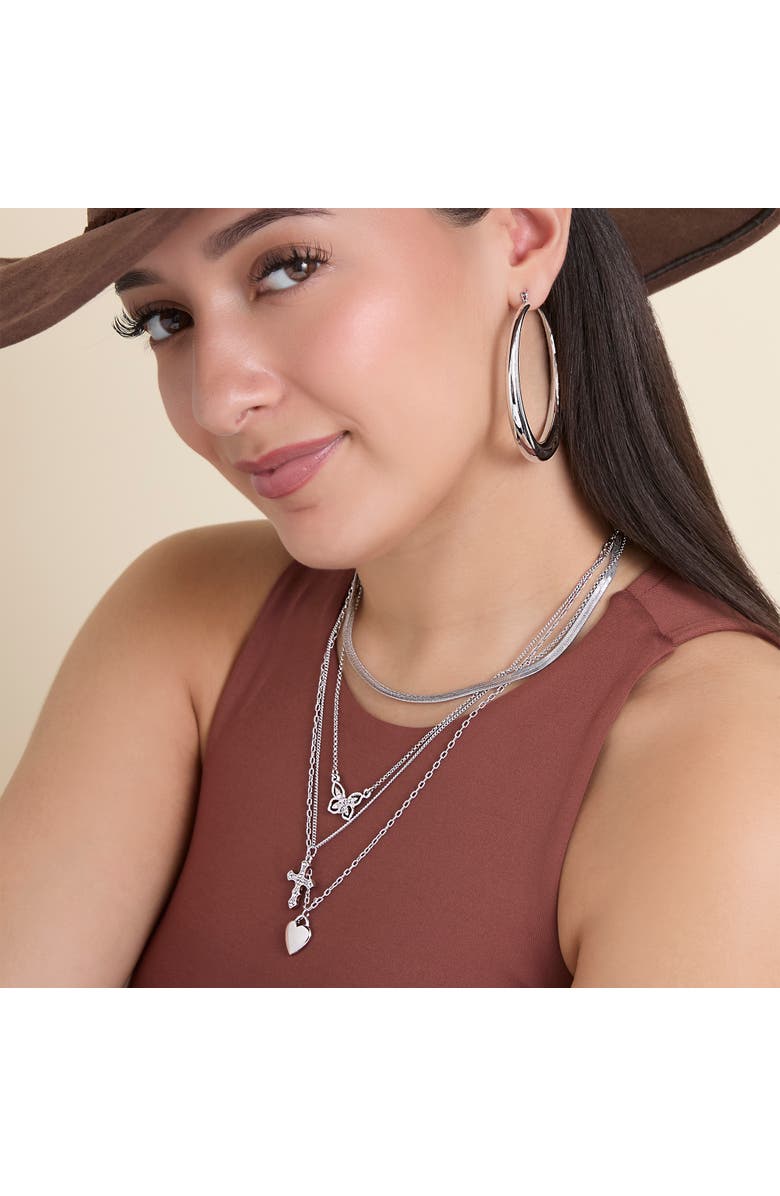 Jessica Simpson High Shine Silver Hoop Earrings, Alternate, color, Silver