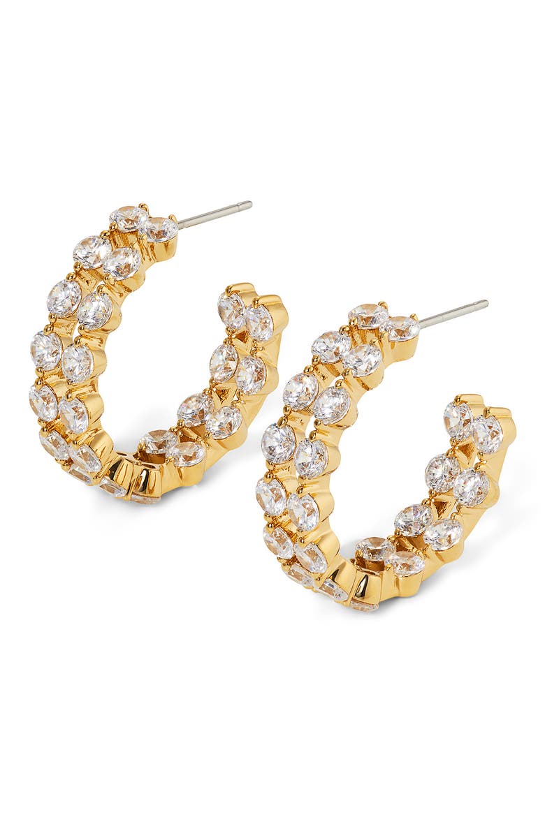 Cassi Cubic Zirconia Double Row Hoop Earrings, Main, color, GOLD