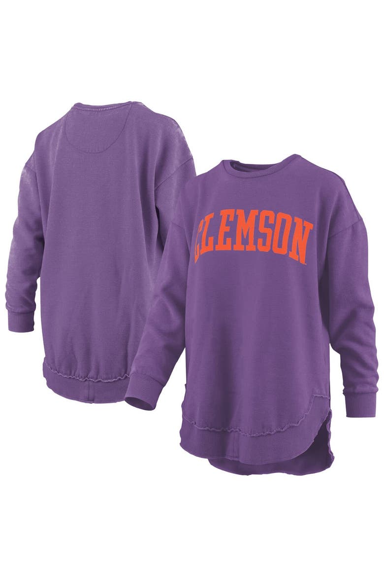 Women's Pressbox  Purple Clemson Tigers Melange Poncho Vintage Fleece Long Sleeve Pullover Sweatshirt, Main, color, Purple