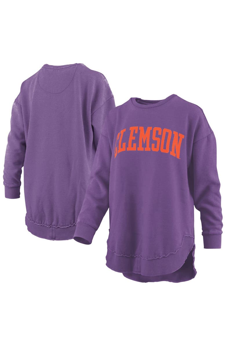 PRESSBOX Women's Pressbox  Purple Clemson Tigers Melange Poncho Vintage Fleece Long Sleeve Pullover Sweatshirt, Main, color, Purple