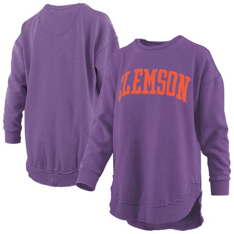 Women's Pressbox  Purple Clemson Tigers Melange Poncho Vintage Fleece Long Sleeve Pullover Sweatshirt