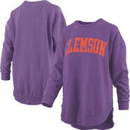 PRESSBOX Women's Pressbox Purple Clemson Tigers Melange Poncho Vintage Fleece Long Sleeve Pullover Sweatshirt