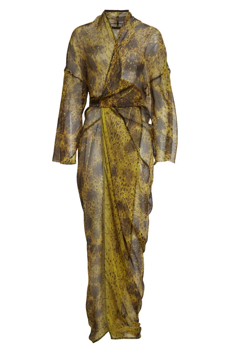 Rick Owens Sheer Long Sleeve Silk Wrap Gown, Alternate, color, 