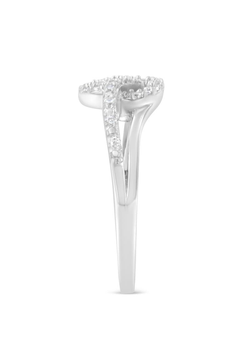 Silver 1/8 Ctw Diamond Open Heart Leaf Curvy Bypass Ring, Alternate, color, Silver
